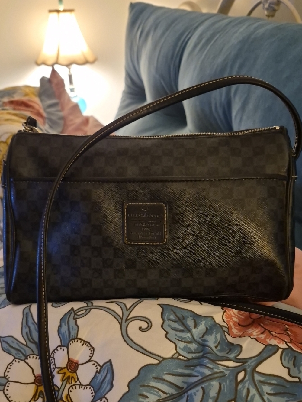 Vintage Liz Claiborne Black/Gray Checkered Monogram Crossbody Bag